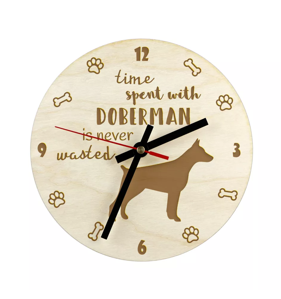 Dobermann, Doberman Pinscher, Dobie - clock with a dog, wooden clock, wall clock for dog lovers, clock for desk and shelf, Art-Dog
