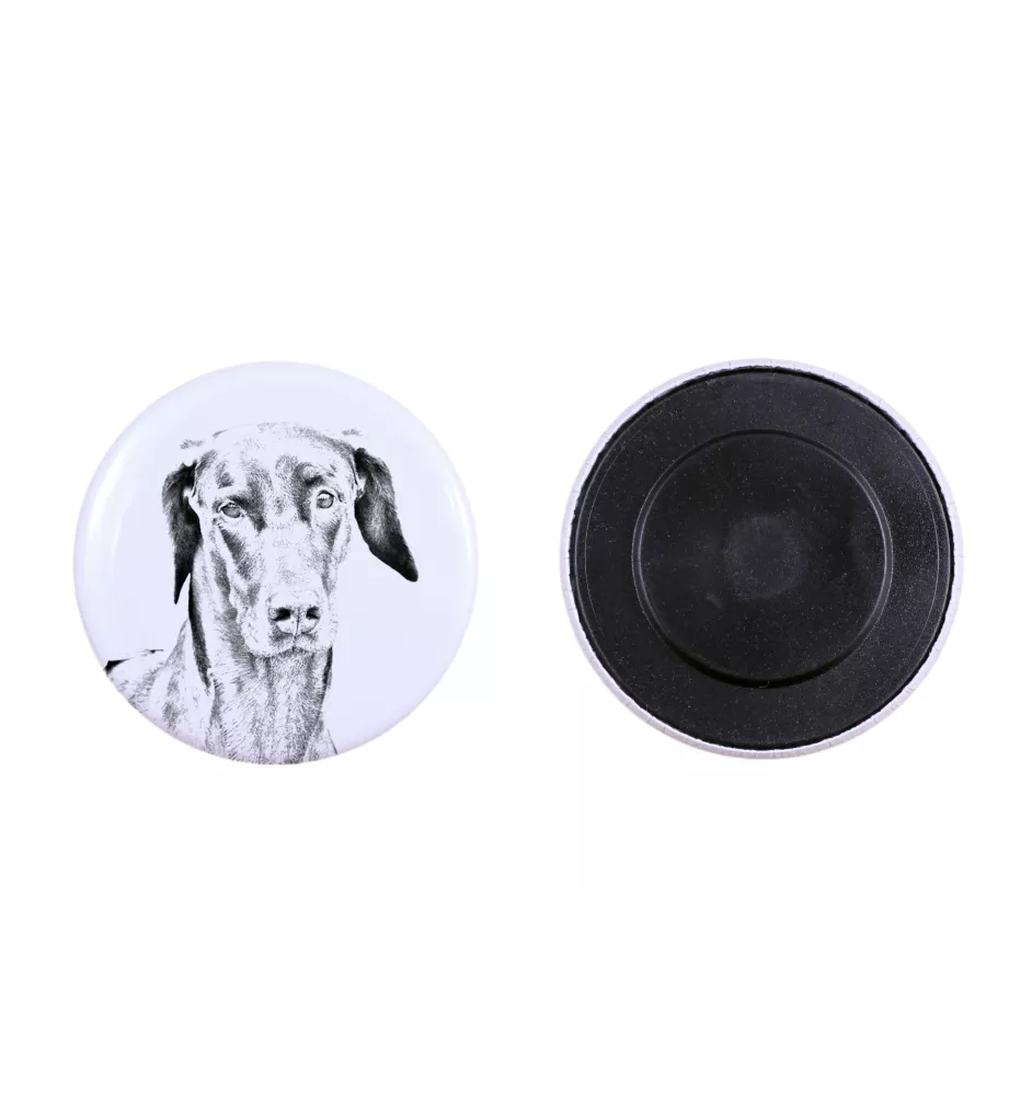 Dobermann Magnet mit einem Hundepfotenabdruck, außergewöhnlich leicht, starker Magnet, handgefertigtes Produkt der Marke Art-Dog