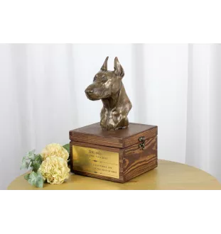 Dobermann, Doberman Pinscher, Dobie I - urn for dog ashes with a statuette, small urn for a dog, personalized urn with a bust of a dog by Art-Dog brand