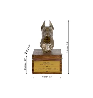 Dobermann, Doberman Pinscher, Dobie I - urn for dog ashes with a statuette, small urn for a dog, personalized urn with a bust of a dog by Art-Dog brand