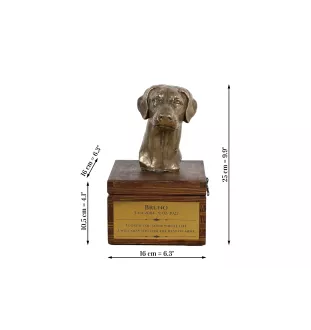 Dobermann II - Eine Ascheurne für Hunde mit einer Statuette, eine kleine Urne für Hunde, eine personalisierte Urne mit dem Porträt eines Hundes von der Marke Art-Dog.