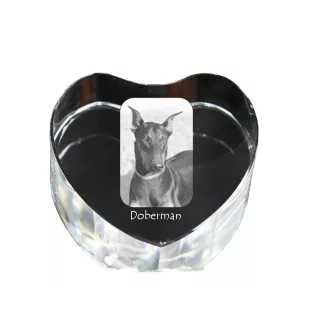 Dobermann - Hundebild im Kristall, Kristallherz, einzigartiger Bilderrahmen der Marke Art-Dog