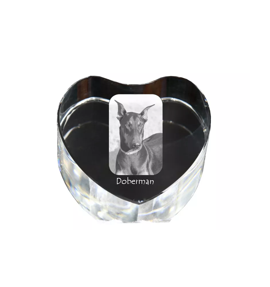 Dobermann, Doberman Pinscher, Dobie - a photo of a dog in crystal, crystal heart, unique photo frame from the Art-Dog brand