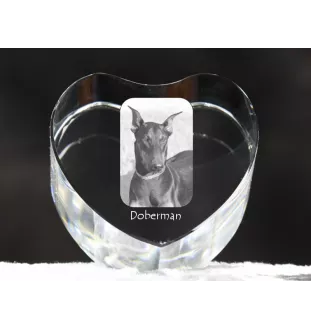 Dobermann, Doberman Pinscher, Dobie - a photo of a dog in crystal, crystal heart, unique photo frame from the Art-Dog brand
