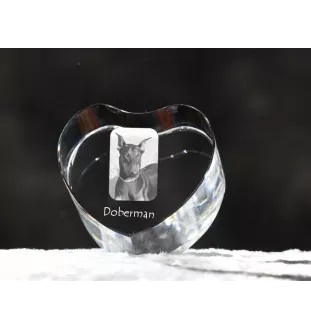 Dobermann, Doberman Pinscher, Dobie - a photo of a dog in crystal, crystal heart, unique photo frame from the Art-Dog brand