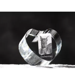 Dobermann, Doberman Pinscher, Dobie - a photo of a dog in crystal, crystal heart, unique photo frame from the Art-Dog brand