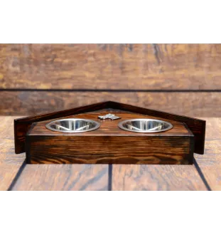 Dobermann, Doberman Pinscher, Dobie - wooden stand with bowls for a dog, decorative dog bowls, a gift for adopting a dog from the Art-Dog brand