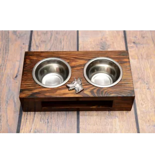Dobermann, Doberman Pinscher, Dobie I - wooden stand with bowls for a dog, steel dog bowls, a gift for adopting a dog from the Art-Dog brand