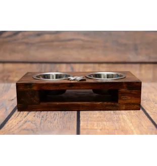 Dobermann, Doberman Pinscher, Dobie I - wooden stand with bowls for a dog, steel dog bowls, a gift for adopting a dog from the Art-Dog brand