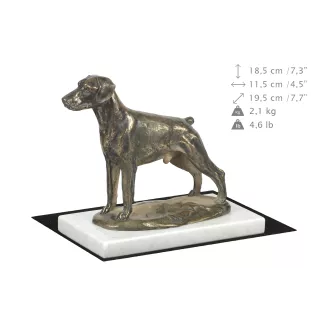 Dobermann, Dobermann Pinscher II - une statuette de chien, une figurine en marbre blanc, un trophée pour l'exposition de chiens de la marque Art-Dog