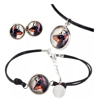 Dobermann, Dobermann Pinscher - ensemble de bijoux dans une boîte, collier, boucles d'oreilles, bracelet, produits de la marque Art-Dog