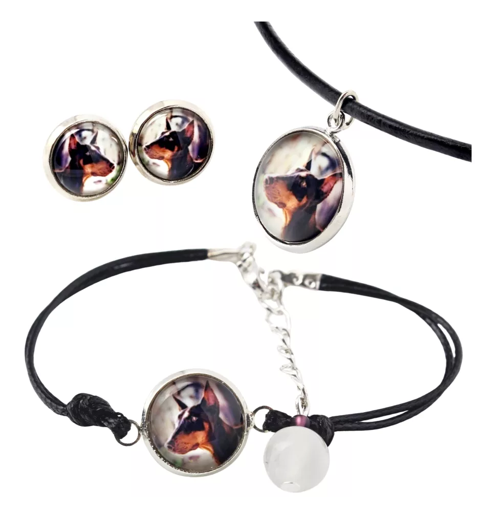Dobermann - Schmuckset in einer Schachtel, Halskette, Ohrringe, Armband, Produkte der Marke Art-Dog