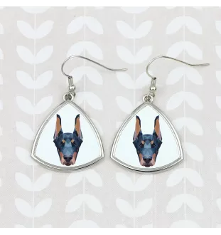 Dobermann, Dobermann Pinscher I - boucles d'oreilles avec une photo et un motif de chien géométrique Art-Dog