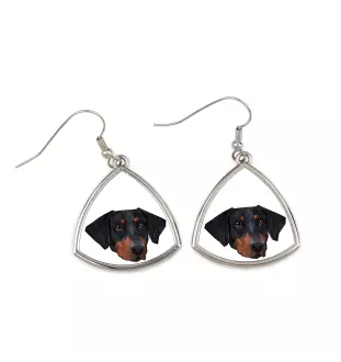 Dobermann, Dobermann Pinscher - boucles d'oreilles avec une photo et un motif de chien géométrique Art-Dog