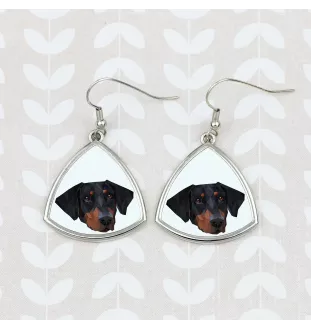 Dobermann, Dobermann Pinscher - boucles d'oreilles avec une photo et un motif de chien géométrique Art-Dog