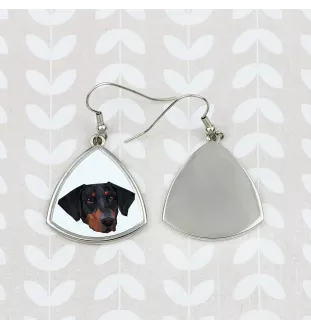 Dobermann, Dobermann Pinscher - boucles d'oreilles avec une photo et un motif de chien géométrique Art-Dog