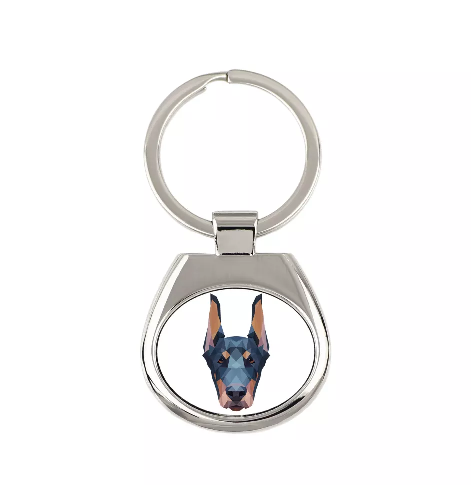 Dobermann, Doberman Pinscher, Dobie I - geometric keychain with a photo and the inscription Art-Dog