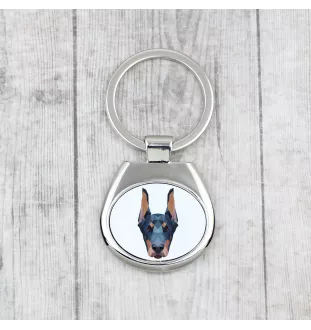 Dobermann, Doberman Pinscher, Dobie I - geometric keychain with a photo and the inscription Art-Dog