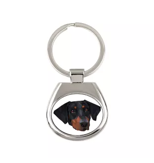 Dobermann - geometrischer Schlüsselanhänger mit Foto und Aufschrift Art-Dog
