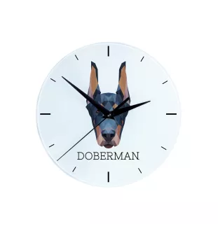 Dobermann, Dobermann Pinscher I - horloge murale géométrique avec photo et logo de la marque Art-Dog