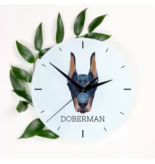 Dobermann, Dobermann Pinscher I - horloge murale géométrique avec photo et logo de la marque Art-Dog
