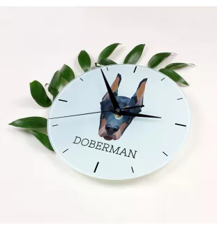Dobermann, Doberman Pinscher, Dobie I - geometric wall clock with a picture and the brand name Art-Dog