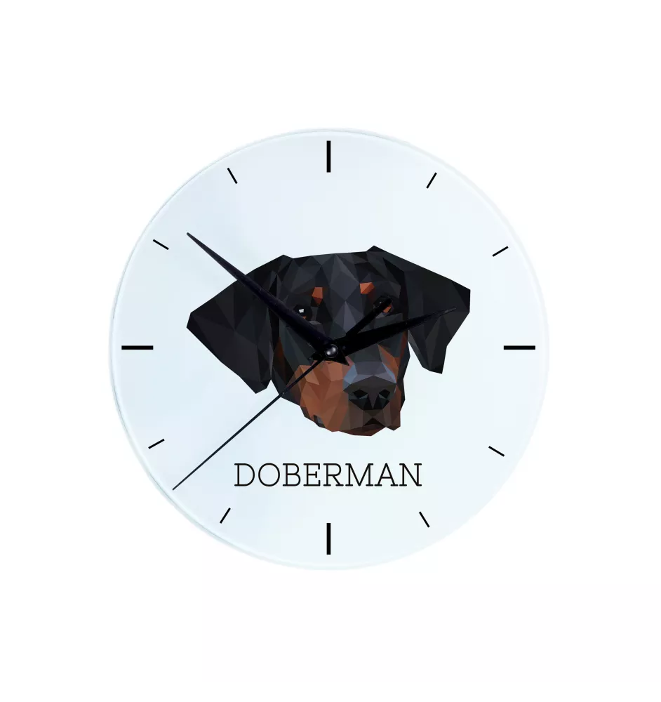 Dobermann, Dobermann Pinscher - horloge murale géométrique avec photo et logo de la marque Art-Dog