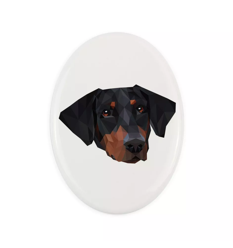 Dobermann, Doberman Pinscher, Dobie - a plate with a geometric design and the brand name Art-Dog