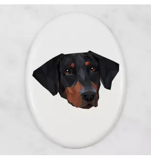 Dobermann, Doberman Pinscher, Dobie - a plate with a geometric design and the brand name Art-Dog