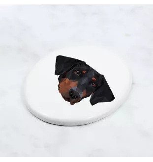 Dobermann - Fliese mit geometrischem Bild und Schriftzug der Marke Art-Dog