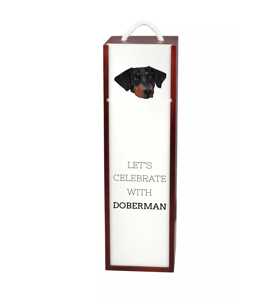 Dobermann, Doberman Pinscher, Dobie - geometric box with a picture and inscription for wine by Art-Dog