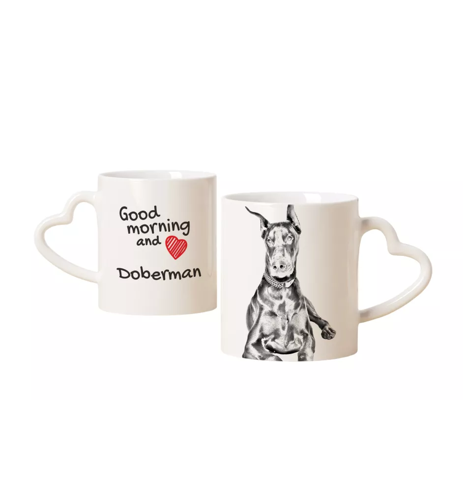 Dobermann I - Tasse mit Hund, entzückende Tasse mit herzförmigem Henkel, universelles Geschenk der Marke Art-Dog