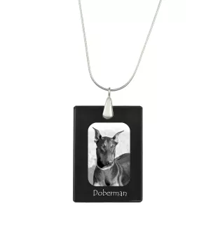 Dobermann, Doberman Pinscher, Dobie - Crystal pendant with dog, silver necklace with photo, personalised pendant by Art-Dog brand