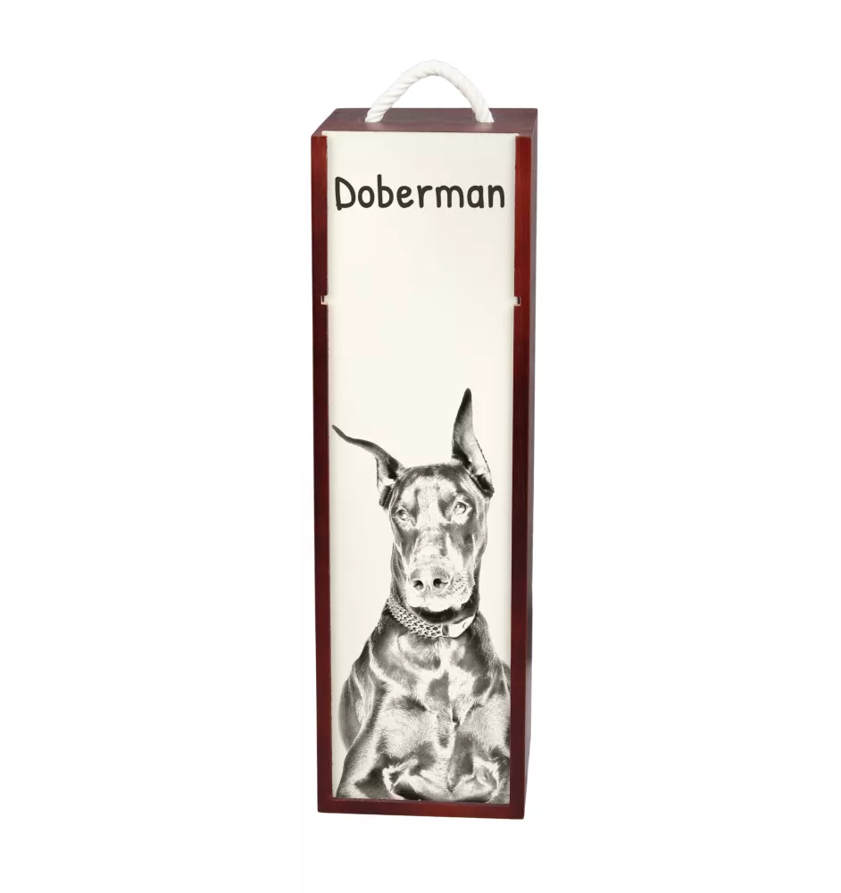 Dobermann I - Weinbox mit Hund, Alkoholbox mit Grafik, personalisierte Geschenkbox der Marke Art-Dog