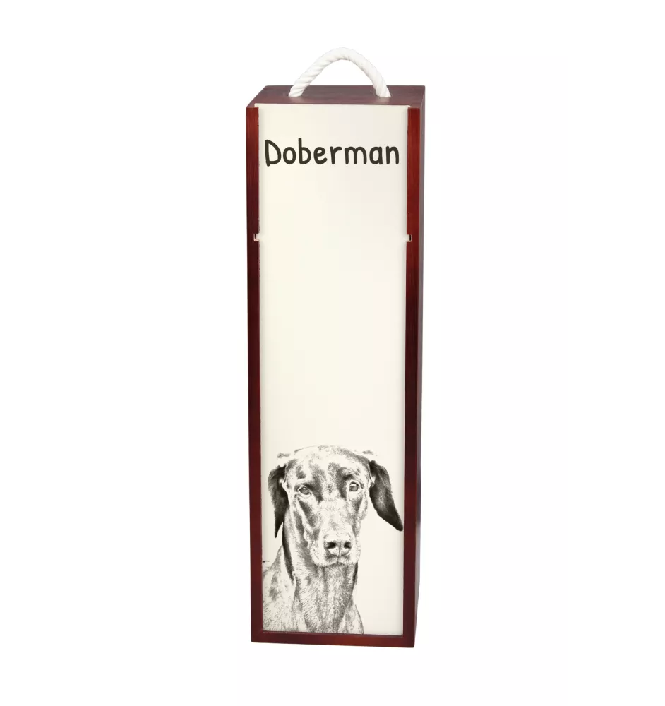 Dobermann - Weinbox mit Hund, Alkoholbox mit Grafik, personalisierte Geschenkbox der Marke Art-Dog