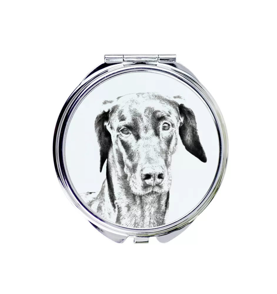 Dobermann - Taschenspiegel mit Hund, personalisierter Taschenspiegel, kompakter Spiegel mit Art-Dog-Logo