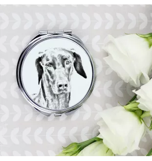 Dobermann - Taschenspiegel mit Hund, personalisierter Taschenspiegel, kompakter Spiegel mit Art-Dog-Logo