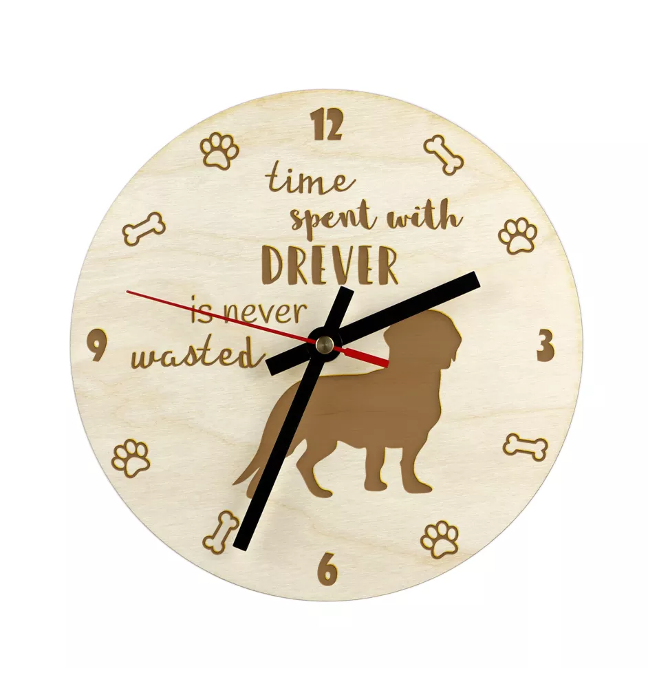Basset suédois, Drever - horloge avec chien, horloge en bois, horloge murale pour les amoureux des chiens, horloge de bureau et étagère, Art-Dog