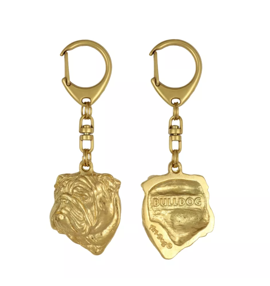 Bulldog, Englische Bulldogge II - Vergoldeter Schlüsselanhänger mit Hund, Handtaschenschmuck, Luxus-Accessoire der Marke Art-Dog