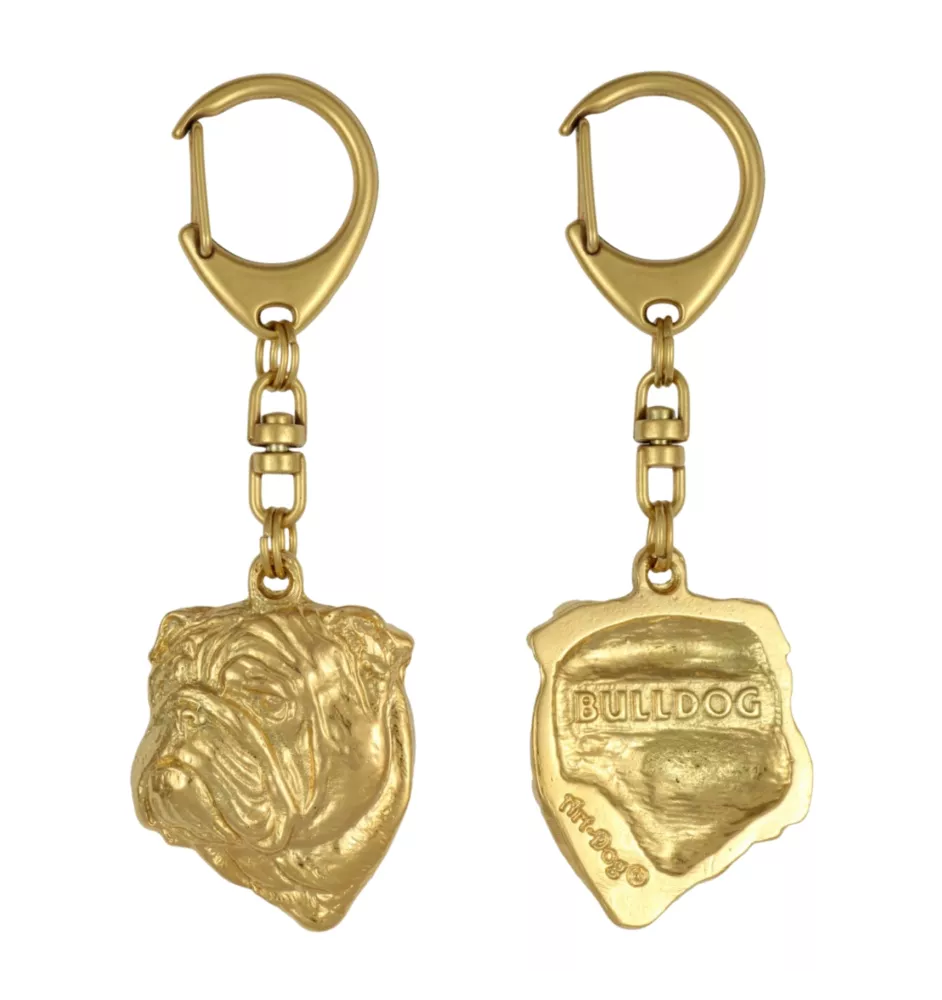 Bulldog, Englische Bulldogge I - Vergoldeter Schlüsselanhänger mit Hund in Geschenkbox, Handtaschen-Dekoration, Luxus-Accessoire der Marke Art-Dog