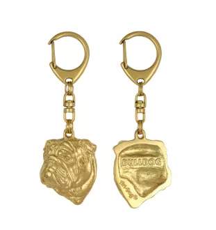 Bulldog, Englische Bulldogge II - Vergoldeter Schlüsselanhänger mit Hund in Geschenkbox, Handtaschen-Dekoration, Luxus-Accessoire der Marke Art-Dog