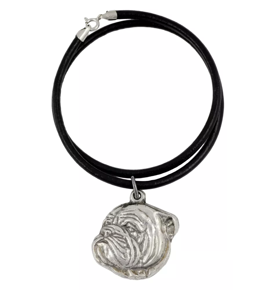 Bulldog, Englische Bulldogge III - Halskette mit Hund, versilberter Anhänger für Hundefans, einzigartiger Schmuck der Marke Art-Dog