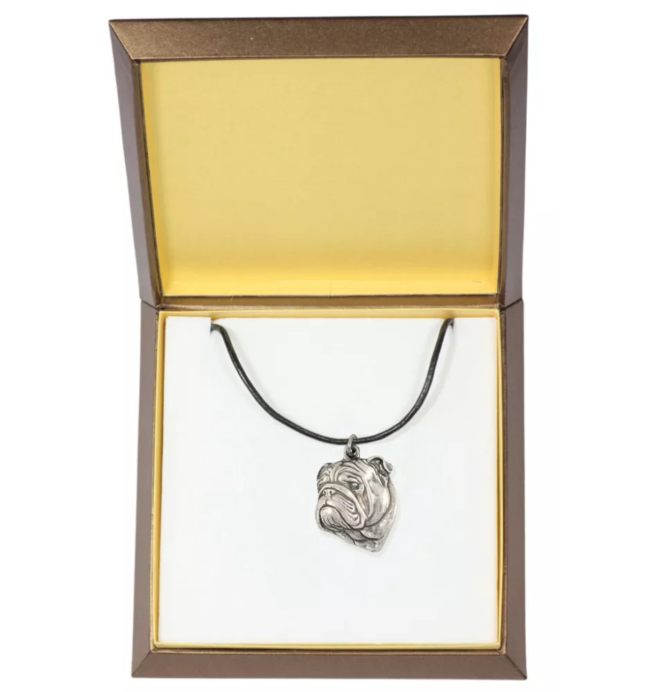 Bulldog, English Bulldog, British Bulldog I - Dog necklace in gift box, silver-plated locket for dog fan, striking pendant by Art-Dog brand