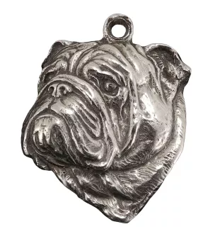 Bulldog, Englische Bulldogge I - Hundehalsband in Geschenkbox, versilbertes Medaillon für Hundefans, markanter Anhänger der Marke Art-Dog