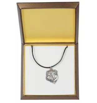 Bulldog, Englische Bulldogge II - Hundehalsband in Geschenkbox, versilbertes Medaillon für Hundefans, markanter Anhänger der Marke Art-Dog