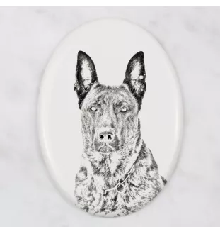 Holländischer Schäferhund, Hollandse Herdershond - Gedenktafel mit einem Foto eines Hundes, Grabplatte mit Druck, personalisierte ovale Platte der Marke Art-Dog