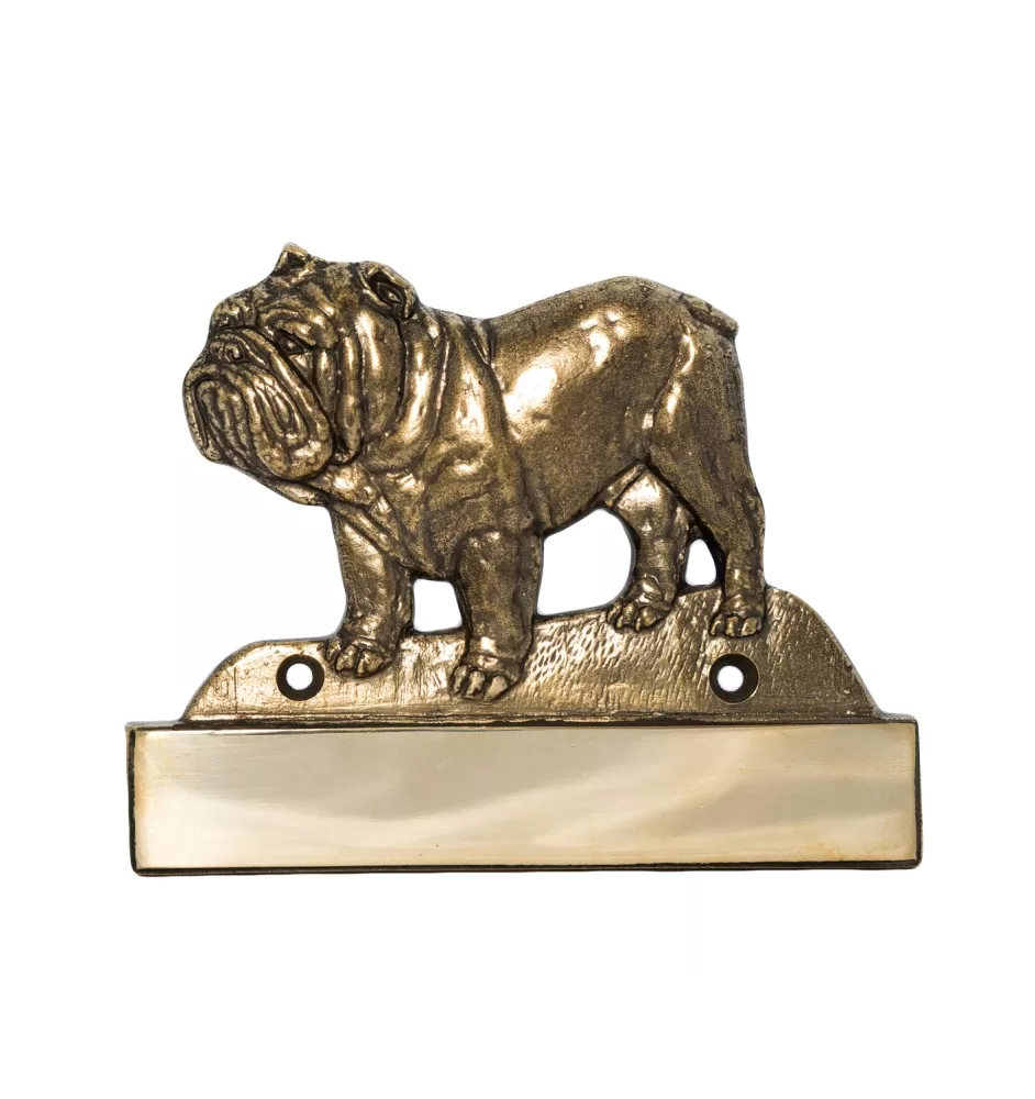 Bulldog, Bulldog anglais - plaque d'adresse avec chien, plaque de nom en laiton, plaque de porte personnalisée avec le nom de la marque Art-Dog
