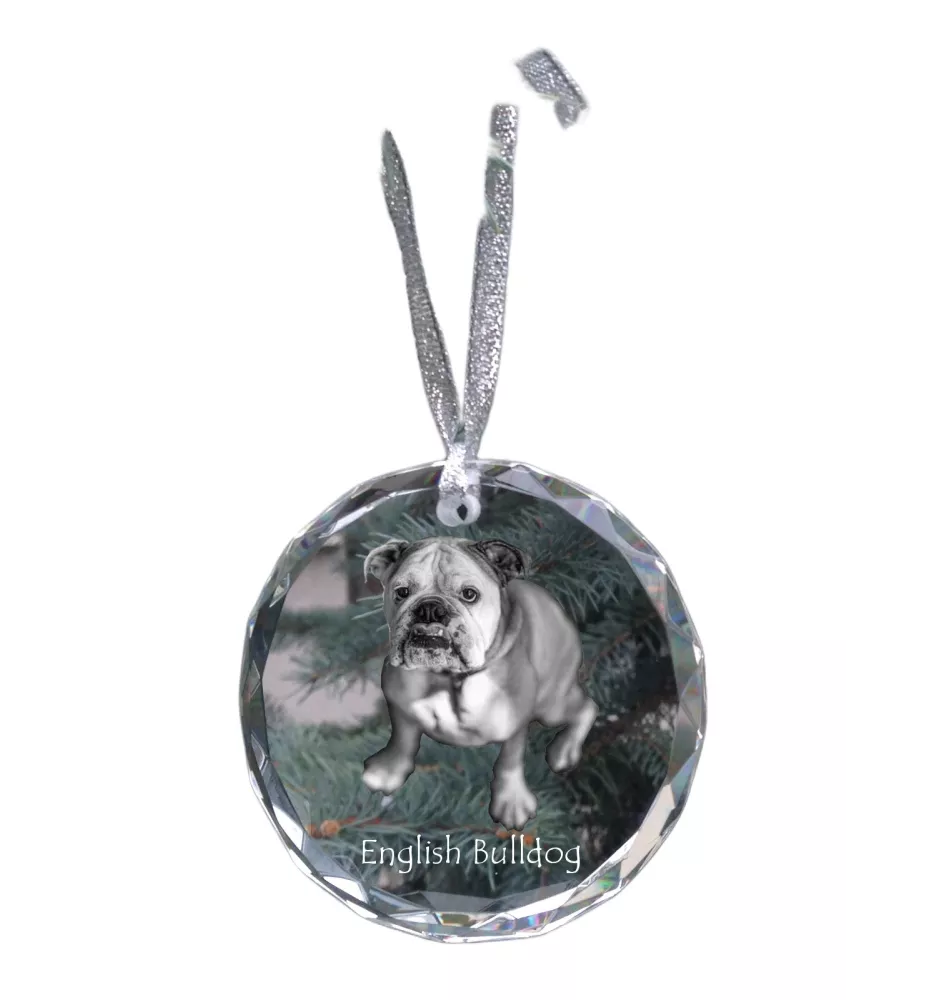 Bulldog, Englische Bulldogge - Kristallkugel mit Foto, Hundebild im Kristall, personalisierter Christbaumschmuck von Art-Dog.