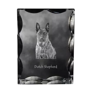Holländischer Schäferhund, Hollandse Herdershond - Kristall mit einem Hundebild, Glasstatuette mit einem Bild, einzigartiger Bilderrahmen der Marke Art-Dog