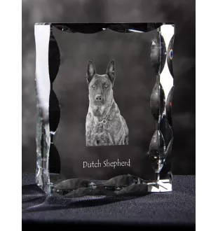 Holländischer Schäferhund, Hollandse Herdershond - Kristall mit einem Hundebild, Glasstatuette mit einem Bild, einzigartiger Bilderrahmen der Marke Art-Dog